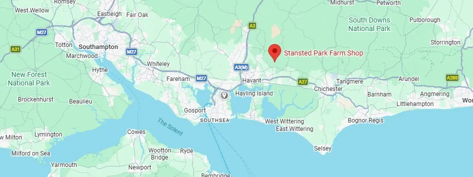 Map showing Stansted Park Farm Shop location